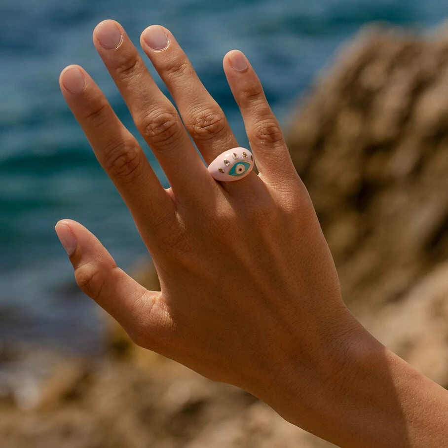 Bague Large CYCLADES - Rose Pâle/ Doré 3 Bague Large CYCLADES - Rose Pâle/ Doré – Image 3