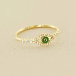 Bague Fine LUCKY EYE - Vert / Doré