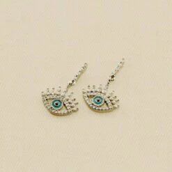 Boucles D'oreilles Pendantes LUCKY EYE - Turquoise / Argenté