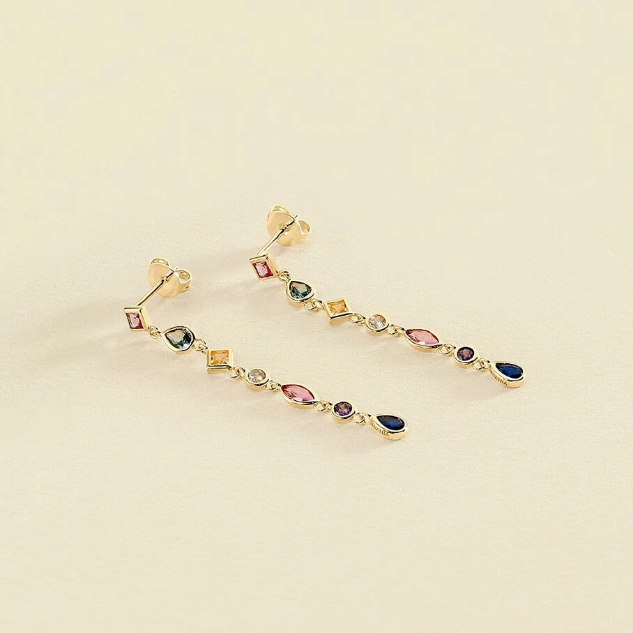 Boucles D'oreilles Pendantes CASCADA - Multicolore / Doré 1 Boucles D'oreilles Pendantes CASCADA - Multicolore / Doré