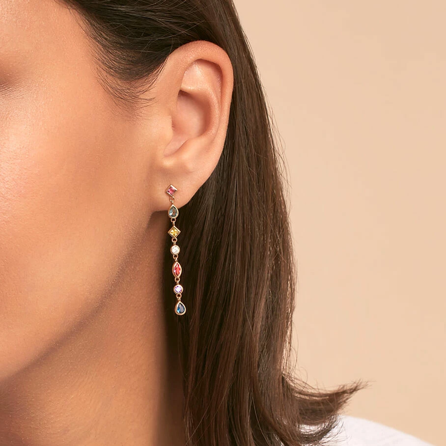 Boucles D'oreilles Pendantes CASCADA - Multicolore / Doré 2 Boucles D'oreilles Pendantes CASCADA - Multicolore / Doré – Image 2