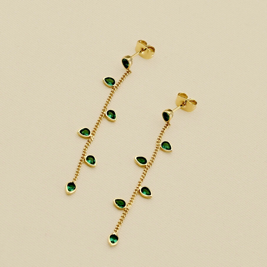 Boucles D'oreilles Pendantes NEITH - Vert / Doré 1 Boucles D'oreilles Pendantes NEITH - Vert / Doré