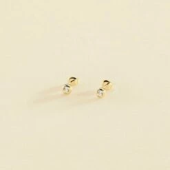 Boucles D'oreilles Puces BRILLANT - Cristal / Doré