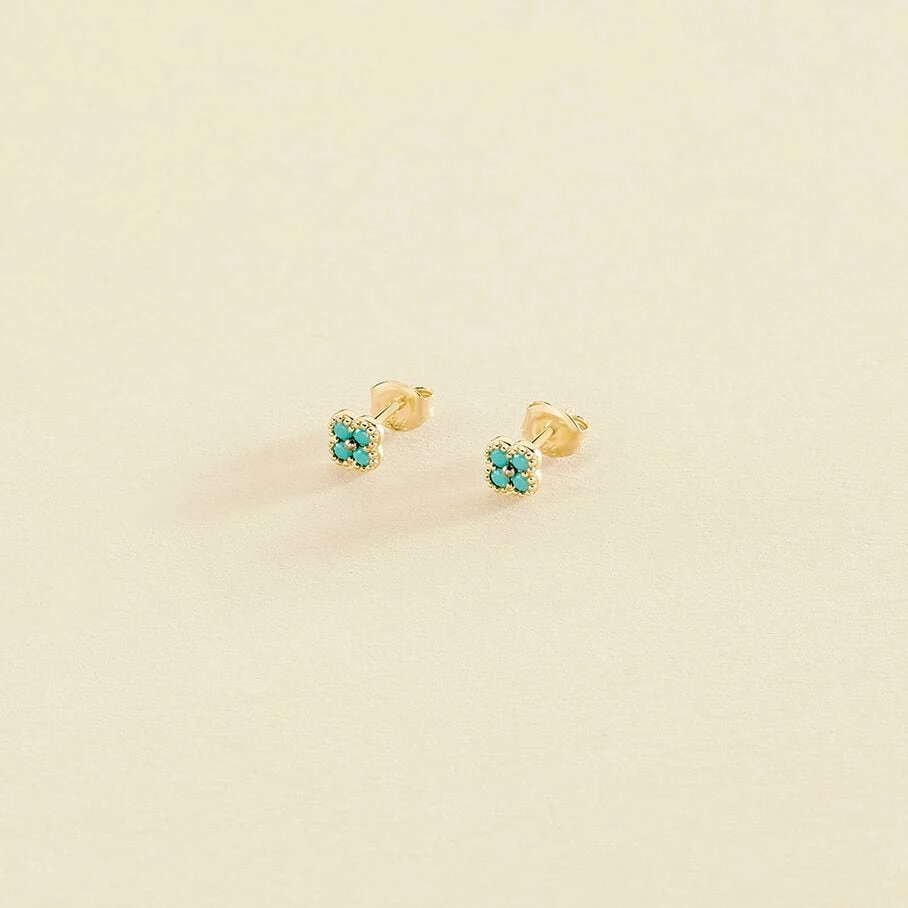 Boucles D'oreilles Puces BELOVED - Turquoise / Doré 1 Boucles D'oreilles Puces BELOVED - Turquoise / Doré