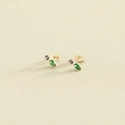 Boucles D'oreilles Puces ASTRE - Vert / Doré