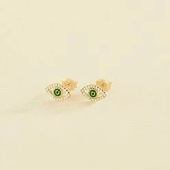 Boucles D'oreilles Puces LUCKY EYE - Vert / Doré