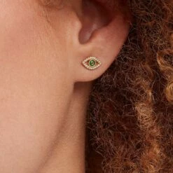 Boucles D'oreilles Puces LUCKY EYE - Vert / Doré -AGATHA Soldes 02390790 658 TU M2
