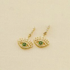 Boucles D'oreilles Pendantes LUCKY EYE - Vert / Doré
