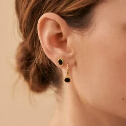 Boucles D'oreilles Puces ATMA - Onyx/ Vert -AGATHA Soldes 02390798 513 TU M2