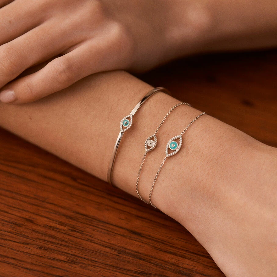 Bracelet Souple LUCKY EYE - Turquoise / Argenté 4 Bracelet Souple LUCKY EYE - Turquoise / Argenté – Image 4