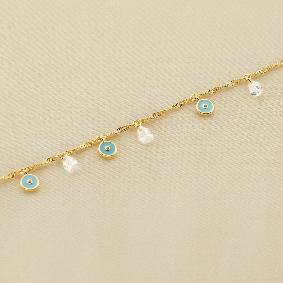 Bracelet Souple CYCLADES - Turquoise / Doré 1 Bracelet Souple CYCLADES - Turquoise / Doré