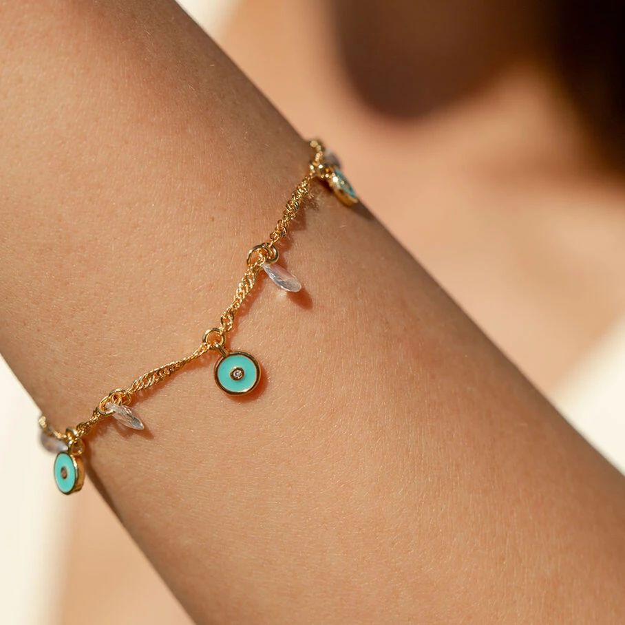 Bracelet Souple CYCLADES - Turquoise / Doré 2 Bracelet Souple CYCLADES - Turquoise / Doré – Image 2