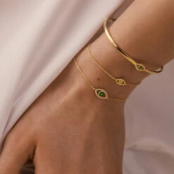 Bracelet Souple LUCKY EYE - Vert / Doré -AGATHA Soldes 02490085 658 TU M2