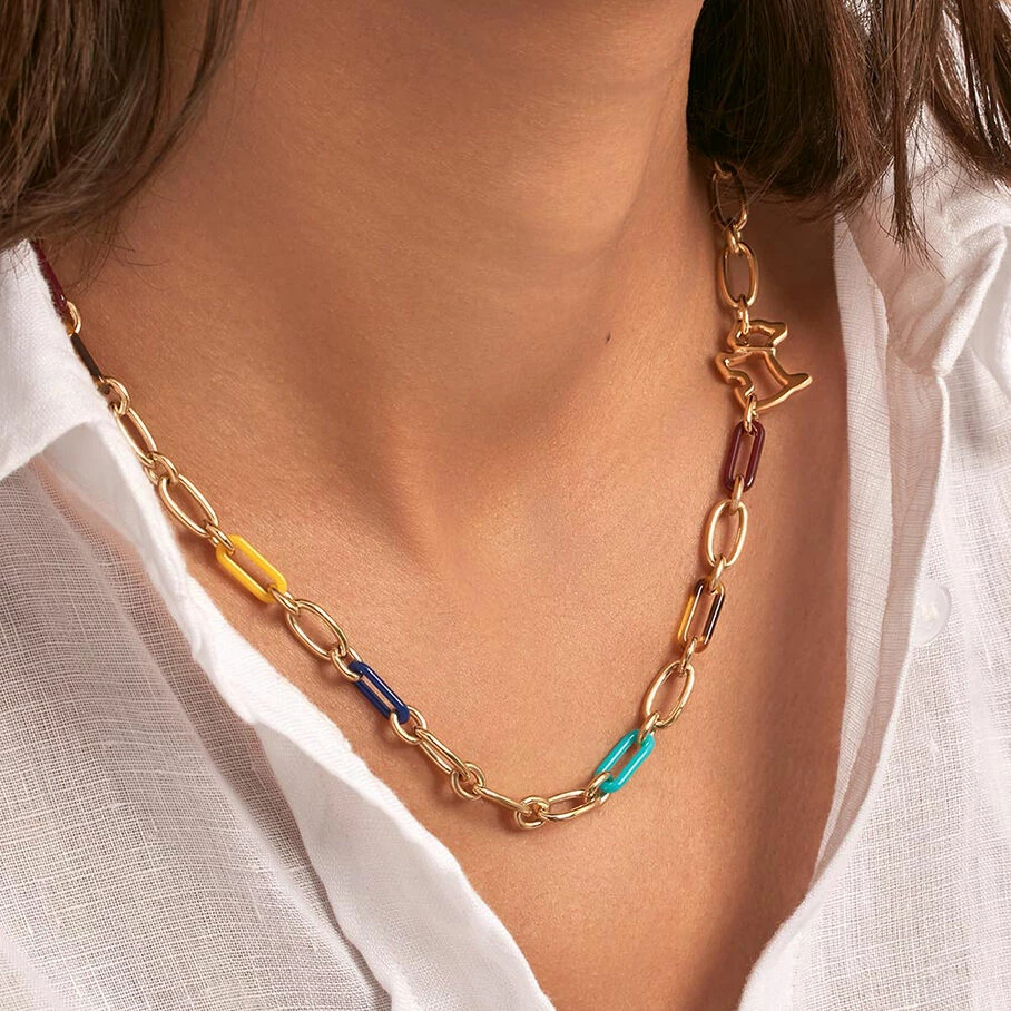 Collier Mi-long CHIEN - Multicolore / Doré 2 Collier Mi-long CHIEN - Multicolore / Doré – Image 2